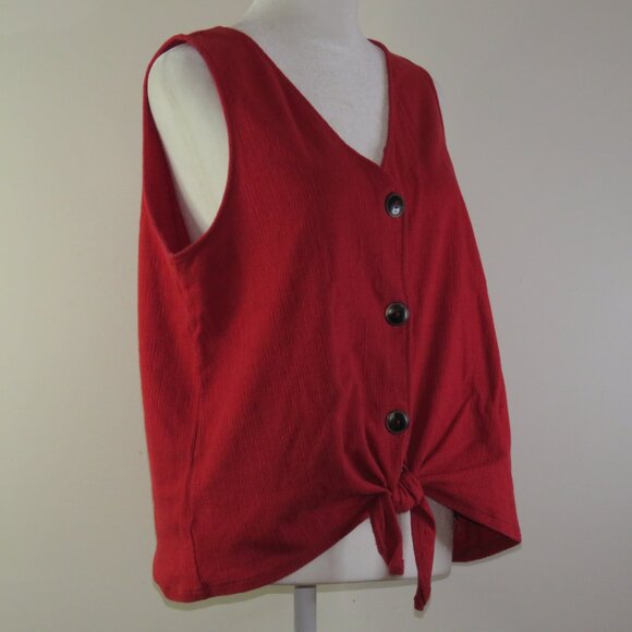Old Navy Women's Red Sleeveless Button-Up Top with Bottom Tie Size L (C1514) - Picture 3 of 7